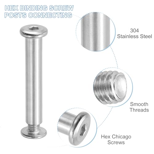 PATIKIL Hex Chicago Screws, 10 Set Binding Screw Posts M6 x 45 mm Connecting Hex Drive Socket Cap Bolt Nuts for Scrapbook Leather Belt Album Photo Furniture Repair, Silver - size: M6 x 45
