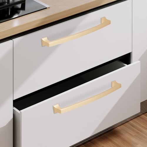 COTYKILEY 10 Pack 7.5 Inch(192mm) Brushed Brass Cabinet Handles Gold Kitchen Cabinet Pulls Cabinet Door Handles Kitchen Cabinet Hardware Cupboard Drawer Pulls Dresser Handles - color: Brushed Brass, size: 7.5" Hole Center（192MM）