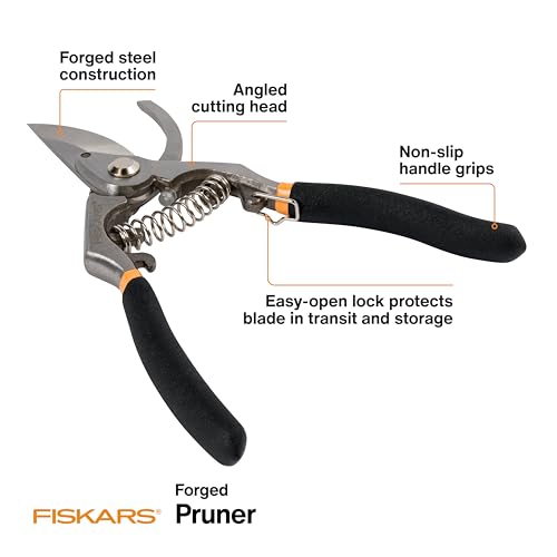Fiskars Deluxe Forged Bypass Pruner, 3/4" Cut Capacity Garden Hand Pruners for Stems and Light Branches, Angled Cutting Head Reduces Wrist Fatigue, Precision Ground Steel Blade, Non Slip Grip - style: Deluxe Pruner