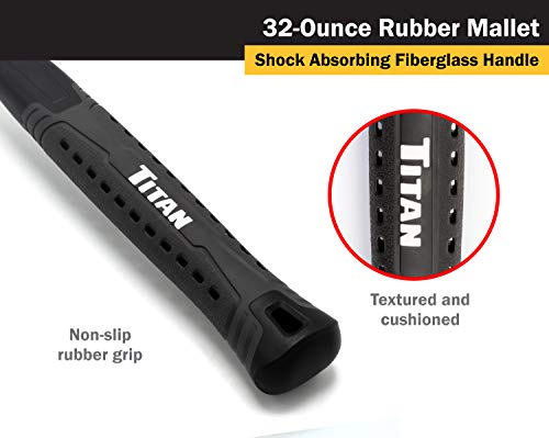 Titan 63232 32oz Rubber Mallet, Non-marking Double-faced Solid Head, 15" Shock Absorbing Fiberglass Handle with Textured Grip - style: 32oz Black
