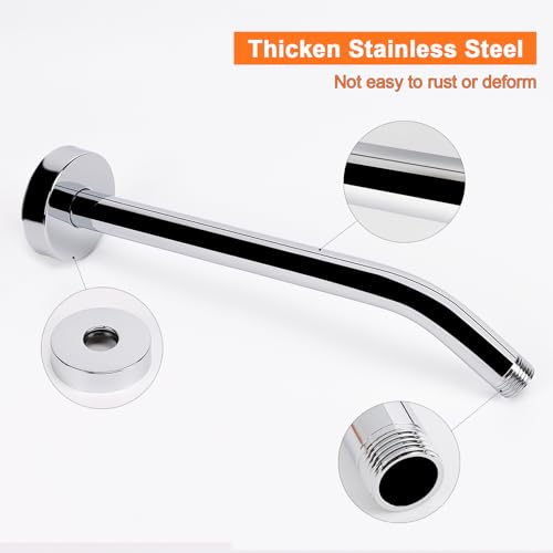 Shower Arm with Flange and Teflon Tape, Wall Mounted Shower Pipe 304 Stainless Steel Extension Arm for Fixed Shower Head & Handheld (12 Inches, Chrome) - color: Chrome, style: 12 Inch