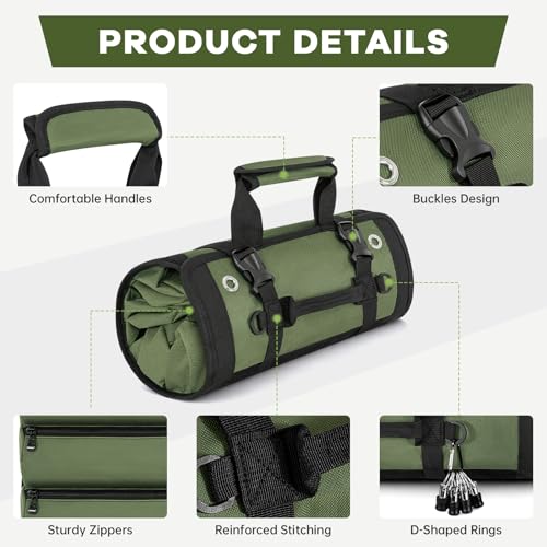 ANILD 13 Inch Regular Long Tool Bag Roll Up, Roll Up Tool Bag Organizer - color: Green, size: Regular