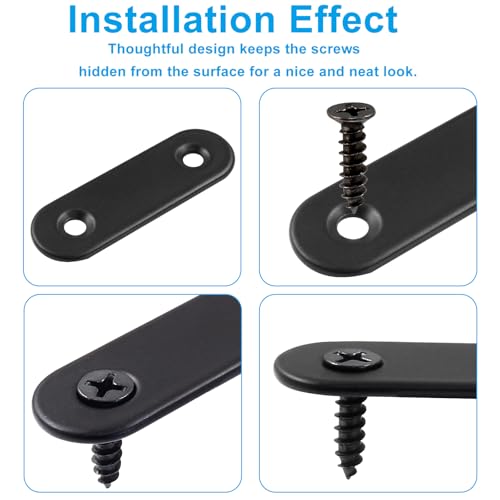 12 Pcs 2 Inch Black Straight Brackets, Stainless Steel Brace - size: Black, 2" x 0.6"