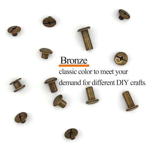 Chicago Screws Assorted Kit Bronze Leather Rivets Screw Rivets Slotted Phillip Head Book Binding Posts Nail Rivet Chicago Bolts for DIY Leather Craft Bookbinding (Bronze 3/16"x1/4"-125 Sets) - size: Bronze 3/16"x1/4"-125 sets