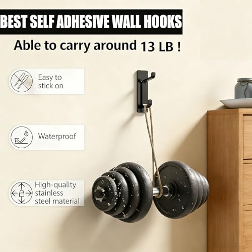 5Pcs Self Adhesive Stainless Wall Hook Key Hooks Sturdy Metal Hanger-Black - color: Black