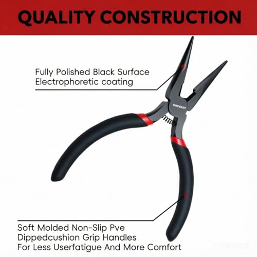 WISEUP 5" Mini Needle Nose Pliers Set，5-Piece Small Long Nose Pliers
