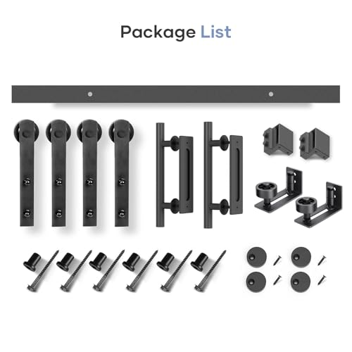 EaseLife 8 FT Double Sliding Barn Door Track and Handle Hardware Kit,Straight Pulley,Slide Smoothly Quietly,Easy Install (8FT Track Kit for 20"~24" Wide Double Door) - size: 8 FT-Double Door Kit