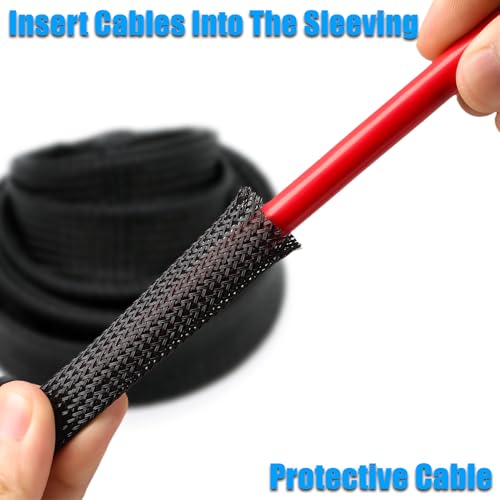 25ft PET Expandable Braided Cable Sleeve 1/3inch(8mm) Pet Braided Cable Sleeve for Audio Video Device Wire Automotive Wire (Black) - color: Black, size: 8mm"(1/3 inch)
