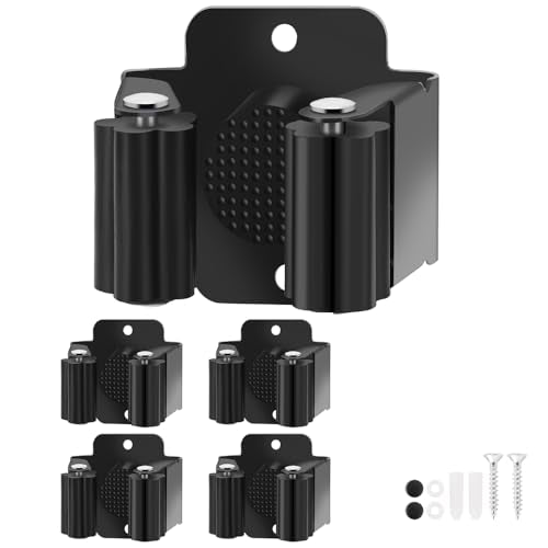 Broom Holder Wall Mount, 4PCS Broom Hanger Wall Mount, Stainless Steel Heavy Duty Mop Holder Broom Mop Hanger Wall with Screws, Garden Outdoor Tool Organizer Rack Broom Hanger (Black) - color: 4pack