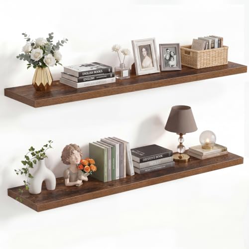 Vivelove 10 Inch Deep Floating Shelves 40” Set of 2, Rustic Brown - color: Rustic Brown, size: 40”wx10.2”dx1.5”h