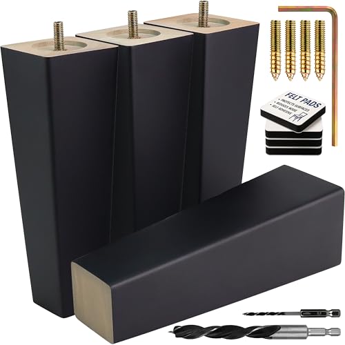 Airy Abode Premium Black Square Furniture Legs (Full Install Kit) - Pick Your Size and Color - color: Black, size: 8 Inches