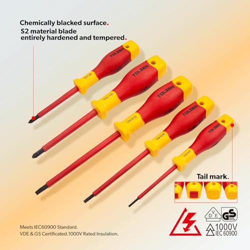 Tolsen 11-Piece VDE Insulated Screwdriver & Pliers Set for Electrician | VDE Insulated, 1000V Rated, Electrician Tool Set, Includes Cable Knife