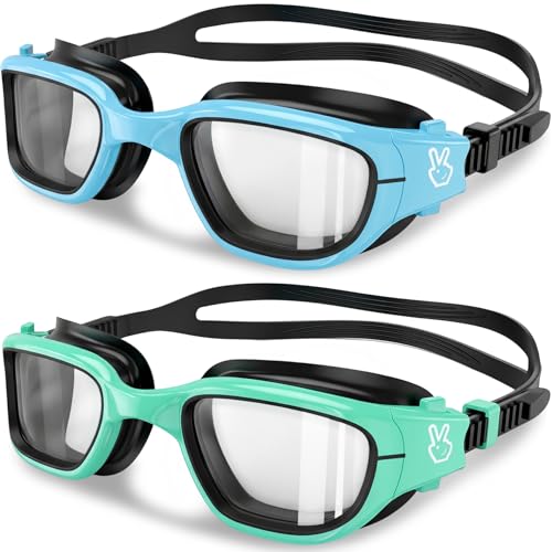 Vvinca Kids Swim Goggles, Swimming Goggles for Kids 3-14 Anti-Fog UV Protection No Leak Pool Glasses for Boys Girls - color: 10-green& Bluee