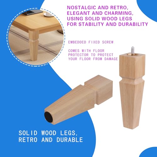 12" H*2.5" W Square Unfinished Oak Furniture Legs - Heavy Duty Mid Century Tall Wooden Legs Set of 4 for Tables, Bench, Ottomans - with Installation Hardware (Natural) - color: Plain Wood Color, size: 12"H*2.5"W