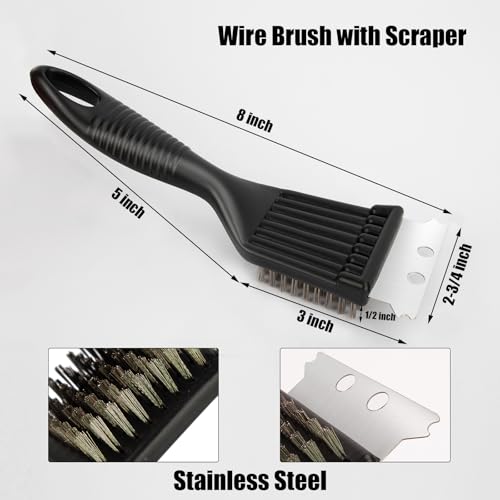 Wire Brush with Scraper for Paint Removal Rust Cleaning 2-Pack Versatile Stainless Steel Bristle Brush for Cleaning Grill Stains Welds Moss and More - size: 8 inch (2-Pack)