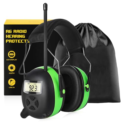 BJKing AM/FM Radio Headphones with Digital Display, 30dB AM FM Hearing Protection Safety Ear Muff, Ear Protection Headphone for Mowing, Landscaping, Shooting and Construction Black-Green - color: Green
