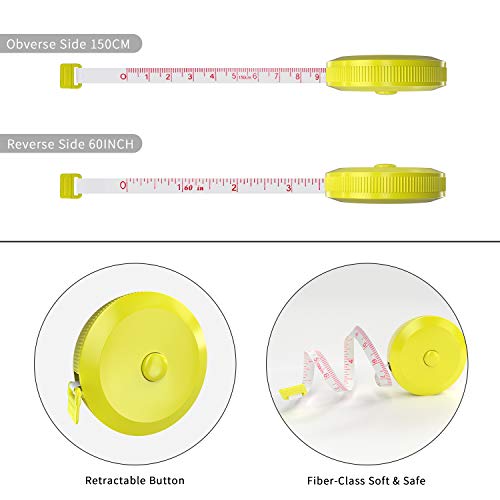 DiCUNO 3-Pack Soft Retractable Measuring Tape, 60-Inch 1.5 Meter, Yellow - color: Yellow*3pcs
