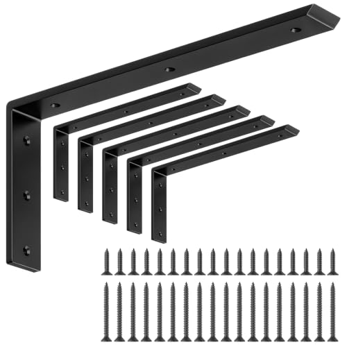 LSK 6PCS Countertop Bracket, L 14"×H 6", Heavy Duty Shelf Bracket, Black - color: Black, size: 14x6 inch (max duty)