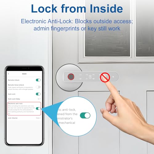 BIWIBON Fingerprint Door Lock, Fingerprint Door Knob with 5 Unlock Options - color: Silver 02