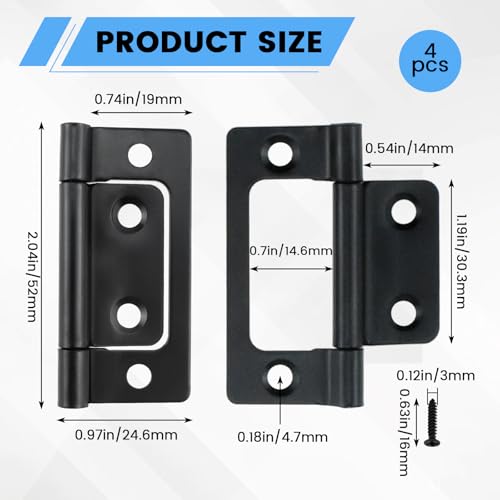 SDTC Tech 4-Pack Non-Mortise Door Hinges Bifold Butt Cabinet Hinges with Screws for Furniture Windows Cupboard etc. - 2 x 0.9 Inch, Black - color: Black