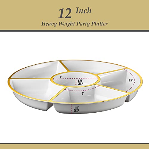 Plasticpro 6 Sectional Round Plastic Serving Tray/Platter (2, White & Gold) - color: White & Gold