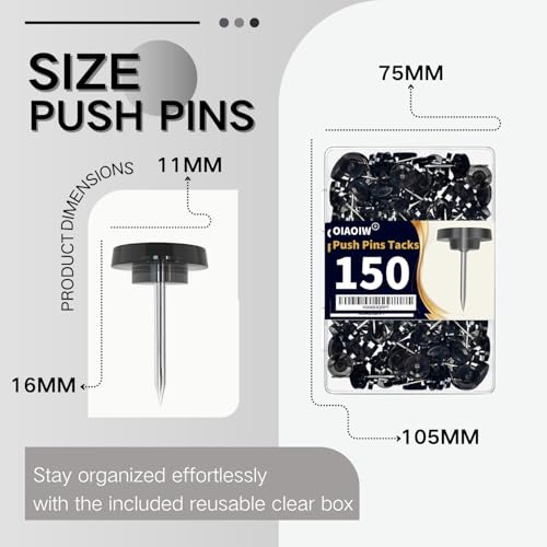150PCS Black Clear Thumb Tacks for wall Push pins thumbtacks for Hanging - color: Clear Black