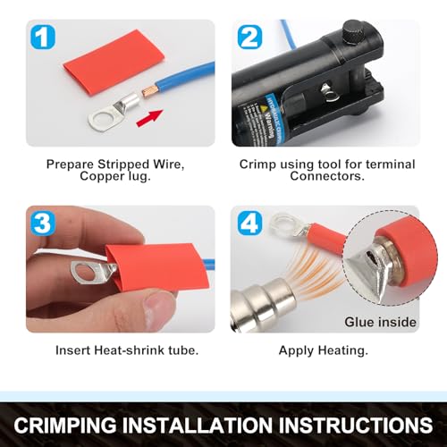 160PCS Thick Copper lugs Ring Terminal Wire Connector & Heat Shrink - color: Tinned Copper