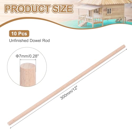 MECCANIXITY Pack of 10 Wooden Dowel Rods 7mm 1/4x12 Round Wooden Rod - size: (7mm)1/4 x 12 Inch