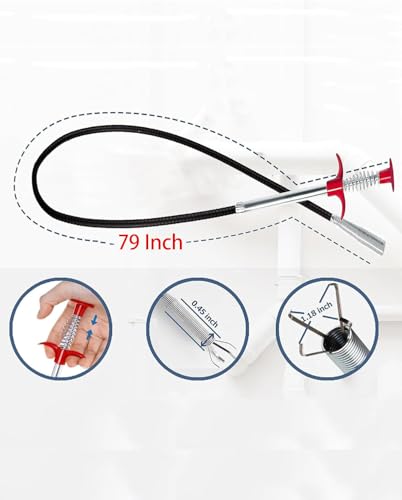 Drain Snake,79 inch Flexible Grabber Claw Pick Up Reacher Tool,Drain Clog Remover - Gutter Cleaning Tools for Home Sink, Bathroom Tub,Drain, Toilet, Tight Spaces - style: 79 in