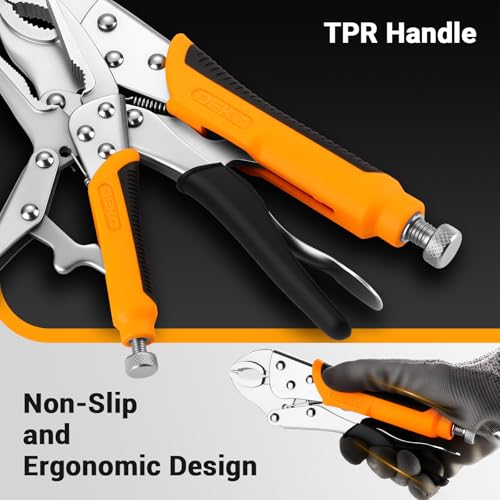 DEKOPRO 5-Piece Locking Pliers Set,Vice Grips Pliers Set with Cr-V,5"/7"/10" Curved Jaw Plier, 6.5"/9.5" Long Nose Plier
