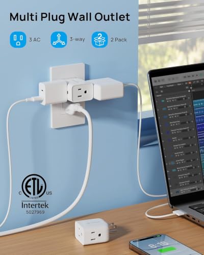 TROND Multi Plug Wall Outlet Extender 2 Pack, Small Outlet Splitter, White - color: White, size: 3 Prong, 2 Pack