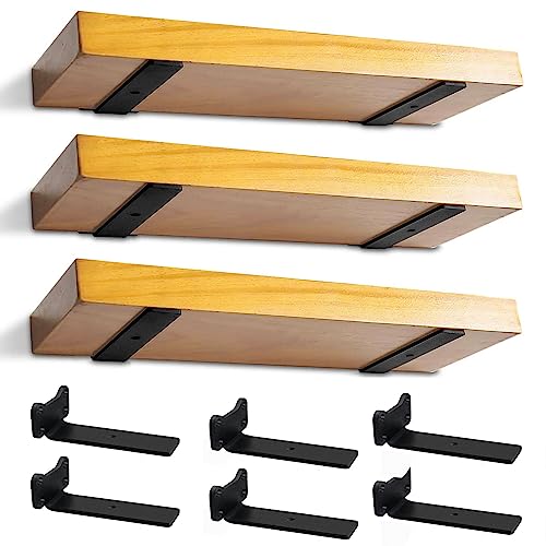 Floating Shelf Brackets Heavy Duty Industrial L Shelf Bracket 1/5 Inch Thick Premium Solid Steel Shelf Supports, Black Rustic Wall Brackets for Shelves - 5 Inch Floating Shelves Hardware (6 Pack) - size: 5 Inch-6 Pack