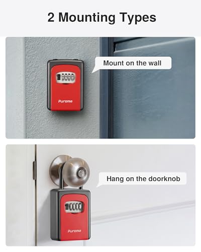 Puroma Key Lock Box Large with Code Lockbox Outdoor Wall Mount Safe 1 Red - color: Red