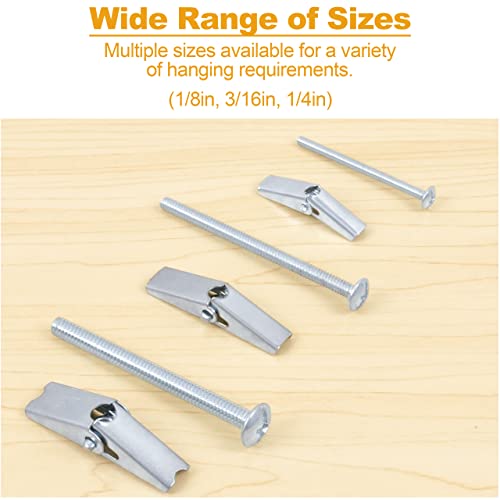 KURUI Hollow Wall Anchors Assorted Kit, 44Pc Heavy Duty Toggle Bolts and Wing Nut Kit, Drywall Anchors Assortment Set, Butterfly Anchors for Hanging Picture Curtain Rod Plant (1/8in, 3/16in, 1/4in)