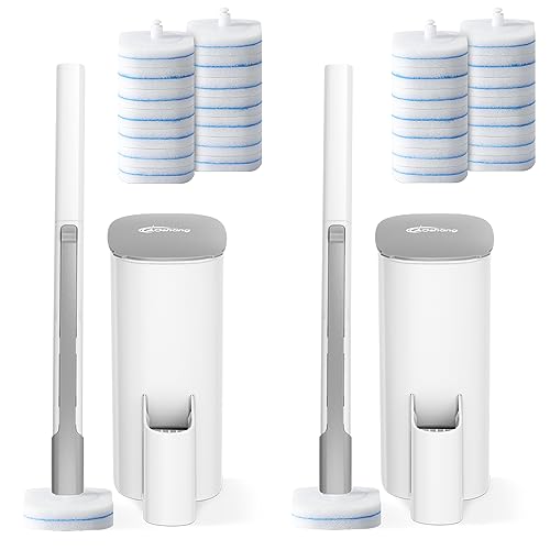 oshang Disposable Toilet Brush 2 Pack- Toilet Bowl Cleaner, Toilet Cleaning Supplies, Toilet Brush with Holder, 28 Refills for Deep Cleaning and Hygienic Bathroom Maintenance - size: 2 Brush+28 Refills