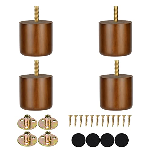 Maricome 2 Inch Wood Furniture Feet Set of 4 Predrilled M8 Bolt Mini Small Replacement Legs for Ottoman Dresser Chair Short Solid Column Modern - color: 2 Inch Walnut Column