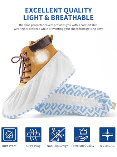 X-Large Shoe Covers Disposable Non-Slip, Non-Woven Fabric Boot Covers, Stretchable Fits Up to Size 13 US Men (White, 50 Pack) - color: White, size: 50 Pack