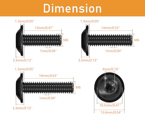 72 pcs M6 T Nut and Screws Kit, 36pcs M6 x 12/14/16mm Flanged Button Head Socket Cap Screws, 36pcs M5 Slide in T Nut and 1pcs Hex Wrench, for 1010 Aluminum Extrusion Hardware (Black) - color: Black, size: 72pcs1010 Series M6 Flanged Screws Kit