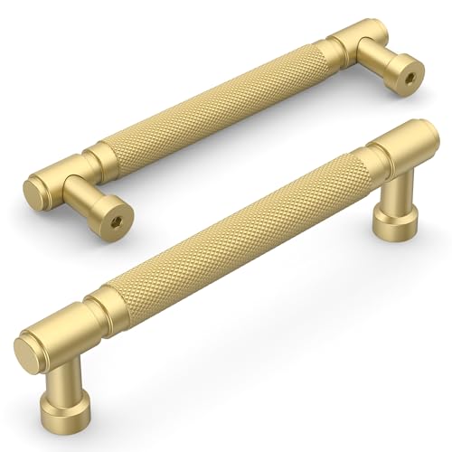 Amerdeco 10 Pack Brushed Gold knurled Cabinet Pulls 5" | Drawer Pulls Cabinet Hardware Kitchen Cabinet Handles for Bathroom ZH0072 - color: Brushed Gold, size: 5" hole center