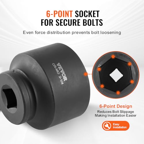 VEVOR Axle Nut Impact Socket Set - 3/4" Drive 6-Point 8-Piece SAE Spindle Nut Socket CR-MO Heat Treated Large Socket Set with Storage Case for Auto Repair, Removing or Installing Axle Nuts - size: 3/4" 8 PCS CR-MO