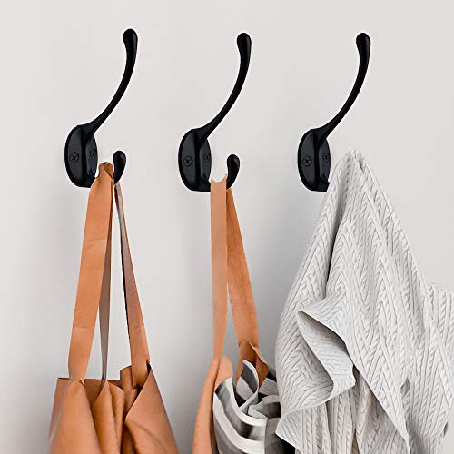 IBosins 10 Pack Black Double Coat Hooks No Rust Hooks for Coat, Scarf, Bag - color: Black