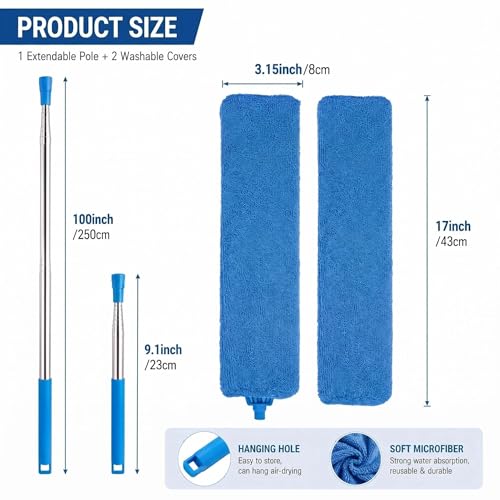 Retractable Gap Dust Cleaner Under Appliance Cleaning Tool, Flat Duster for Under Refrigerator Fridge Stove Couch Bed, Skinny Thin Duster for Tight Spaces (Blue) - color: Blue