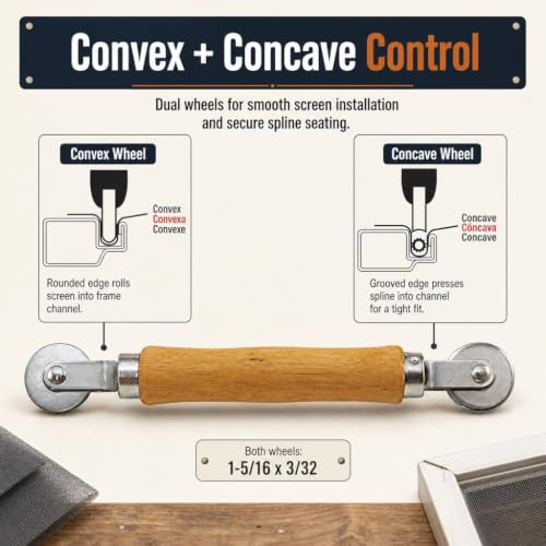 PRIME-LINE Screen Rolling Tool, Spline Roller, Wood Handle & Steel Wheels - size: 3-3/2 in. x 3/32 n.