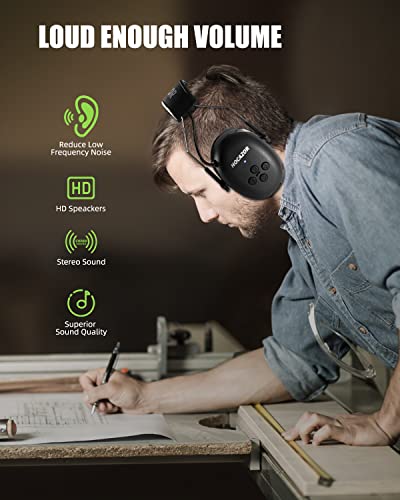 HZ07 Upgrade Bluetooth 5.3 Hearing Protection Built-in 1500 mAh Rechargeable Battery 40 Hours+ Playing Time Noise Cancelling 25dB NRR Earmuffs NRR 25dB for Mowing Workshops, Green - style: Green, No Fm/Am, Bluetooth, Rechargeable Battery