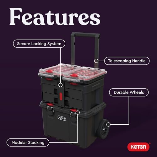 Keter Stack N Rolling Tool Box Modular Storage System 4 Piece - color: Black/Red, size: 4PC System