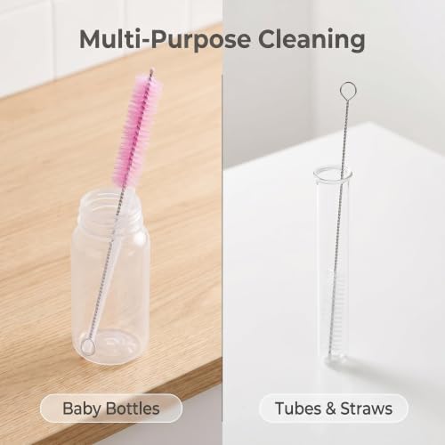 Straw Cleaner Brush, Reusable Metal Handles Straw Cleaner Brush Extra Long for Stanley Mug 40, 30, 20 oz, 10mm Wide for Sippy Cup, Water Bottle and Tubes - color: Clear+Pink