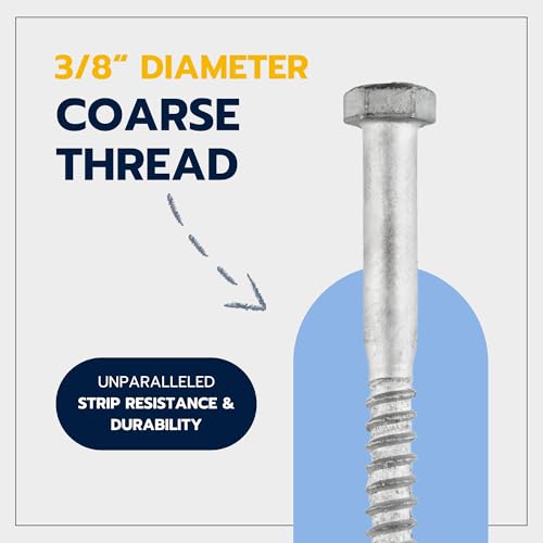 3/8 x 8 (50 Pack) Lag Screw Kit, 50 Screws and 50 washers, Hot Dip Galvanized, Meets ASME B18.2.1 Industrial/Commercial Grade by Makers Bolt - size: 3/8 x 8