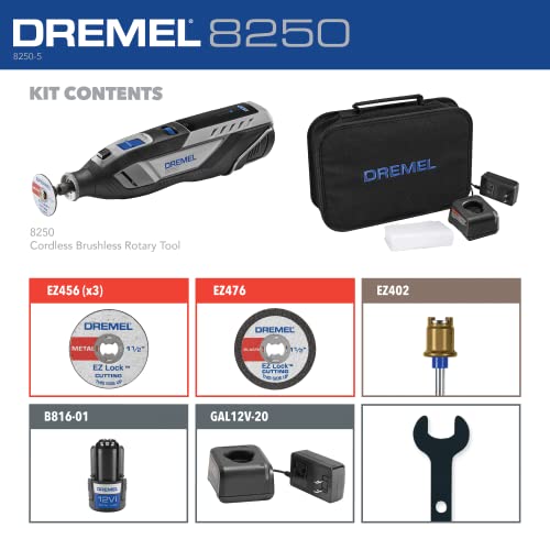 Dremel 8250 Cordless Brushless Rotary Tool Kit and the 710-08 160 Piece Rotary Tool Accessory Set