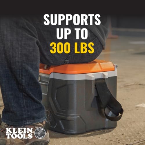 Klein Tools 55600 Work Cooler, 17-Quart Lunch Box Holds 18 Cans, Keeps Cool 30 Hours, Seats 300 Lb, Tradesman Pro Tough Box