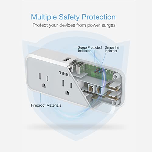 TESSAN Multi Plug Outlet Extender, USB C Wall Charger, Surge Protector,Grey (Pack of 2) - color: Gray, size: 5 Outlets (USB-C) (Pack of 2)